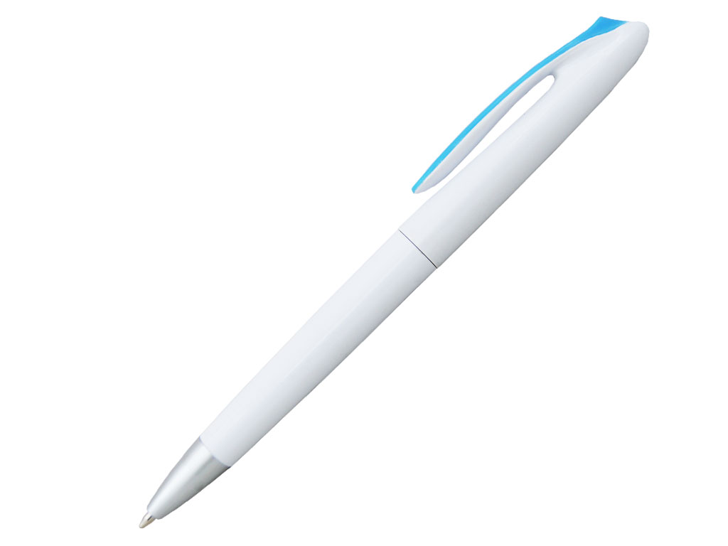 белый: Ручка шариковая, пластик, белый/голубой