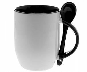 КРУЖКИ ДЛЯ СУБЛИМАЦИИ: Кружка с ложкой внутри и ручка цветные.  ЧЕРНАЯ 330мл