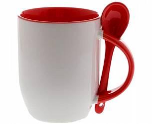 КРУЖКИ ДЛЯ СУБЛИМАЦИИ: Кружка с ложкой внутри и ручка цветные.  КРАСНАЯ 330мл