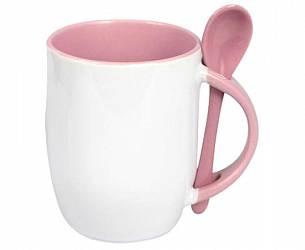 КРУЖКИ ДЛЯ СУБЛИМАЦИИ: Кружка с ложкой внутри и ручка цветные.  РОЗОВАЯ 330мл