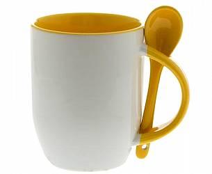 КРУЖКИ ДЛЯ СУБЛИМАЦИИ: Кружка с ложкой внутри и ручка цветные.  ЖЕЛТАЯ 330мл