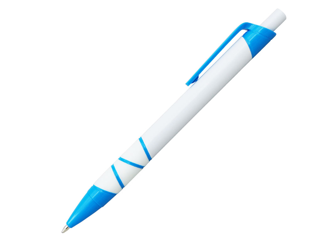 белый: Ручка шариковая, пластик, белый/светло-синий