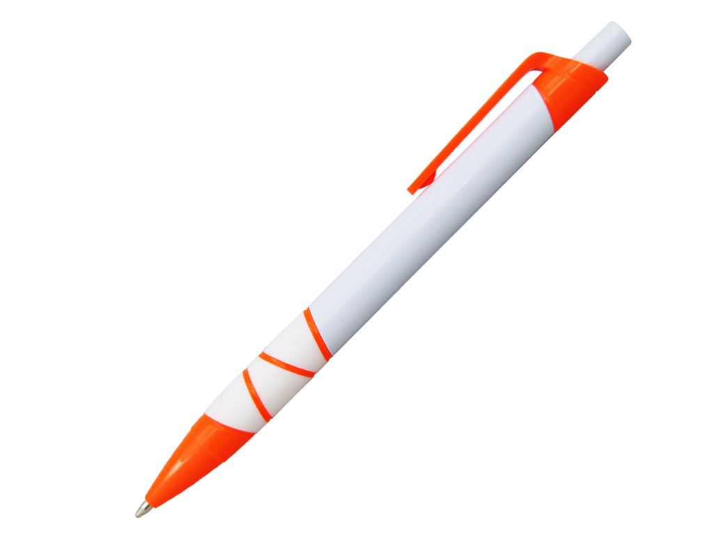 белый: Ручка шариковая, пластик, белый/оранжевый