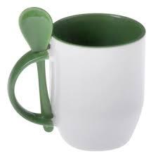 КРУЖКИ ДЛЯ СУБЛИМАЦИИ: Кружка с ложкой внутри и ручка цветные.  ЗЕЛЕНАЯ 330мл