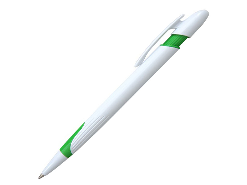 белый: Ручка шариковая, пластик, белый/зеленый
