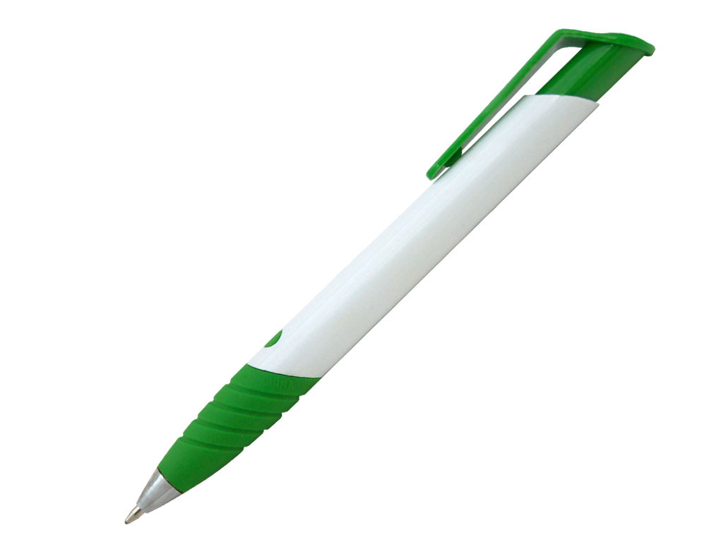 белый: Ручка шариковая, пластик, белый/зеленый