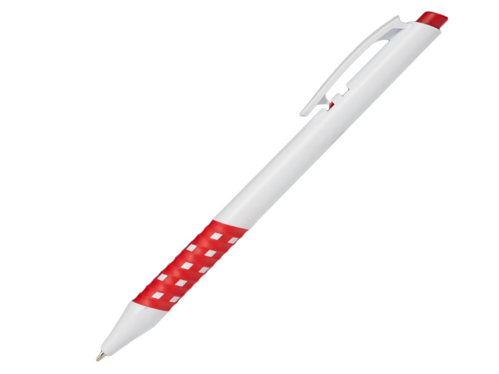 белый: Ручка шариковая, пластик, белый/красный, Pixel